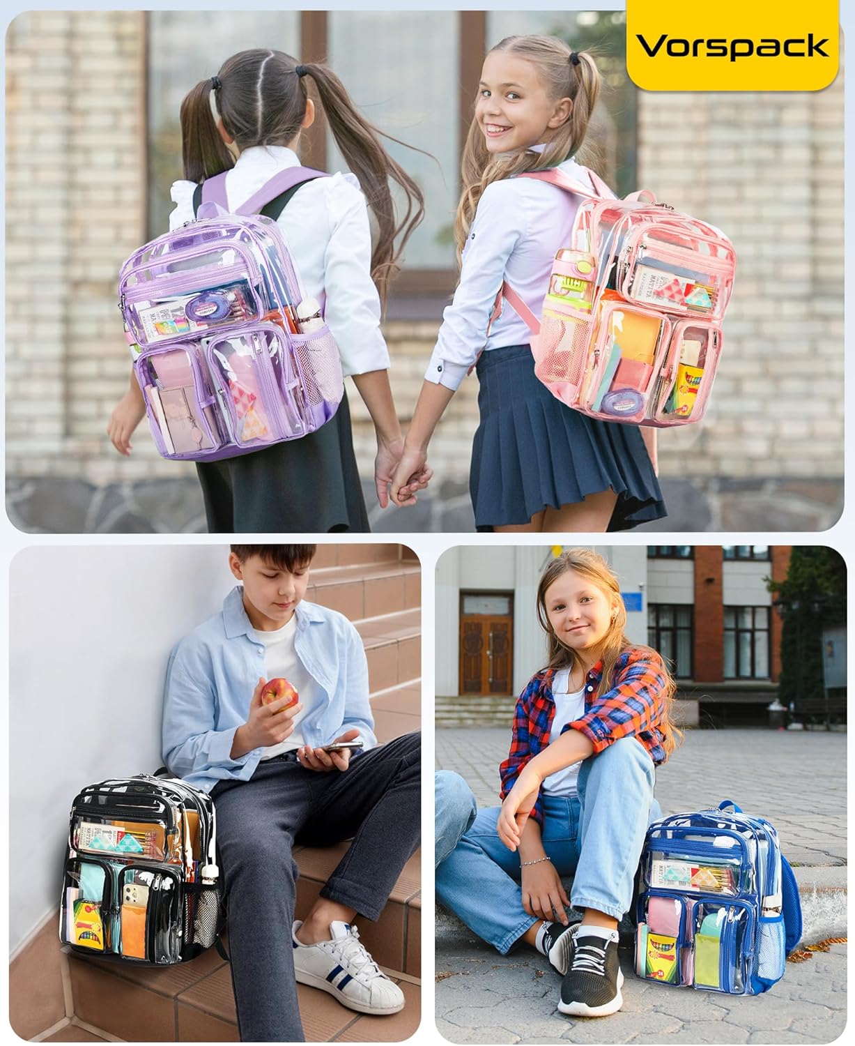 Vorspack Clear Backpack - Heavy Duty Transparent Bookbag for School & Travel | Large Black Design