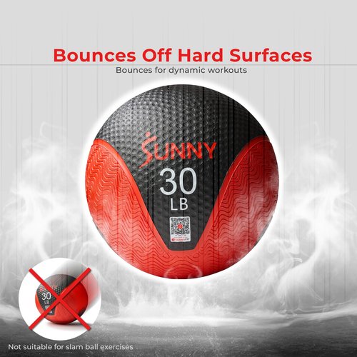 Sunny Health & Fitness 15LB Medicine Ball, Textured Rubber, Core Strength & Balance Training, Bouncing, Weight for Home Workouts SF-EB03-15