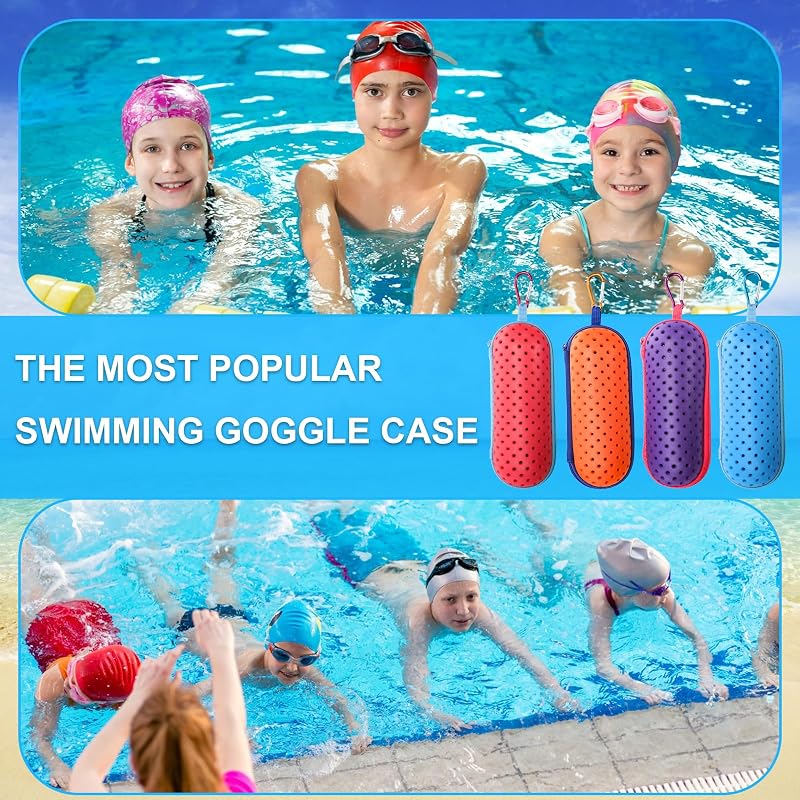 Nicunom 4-Pack Swim Goggle Case with Drain Holes, Breathable EVA Protective Carrying Case