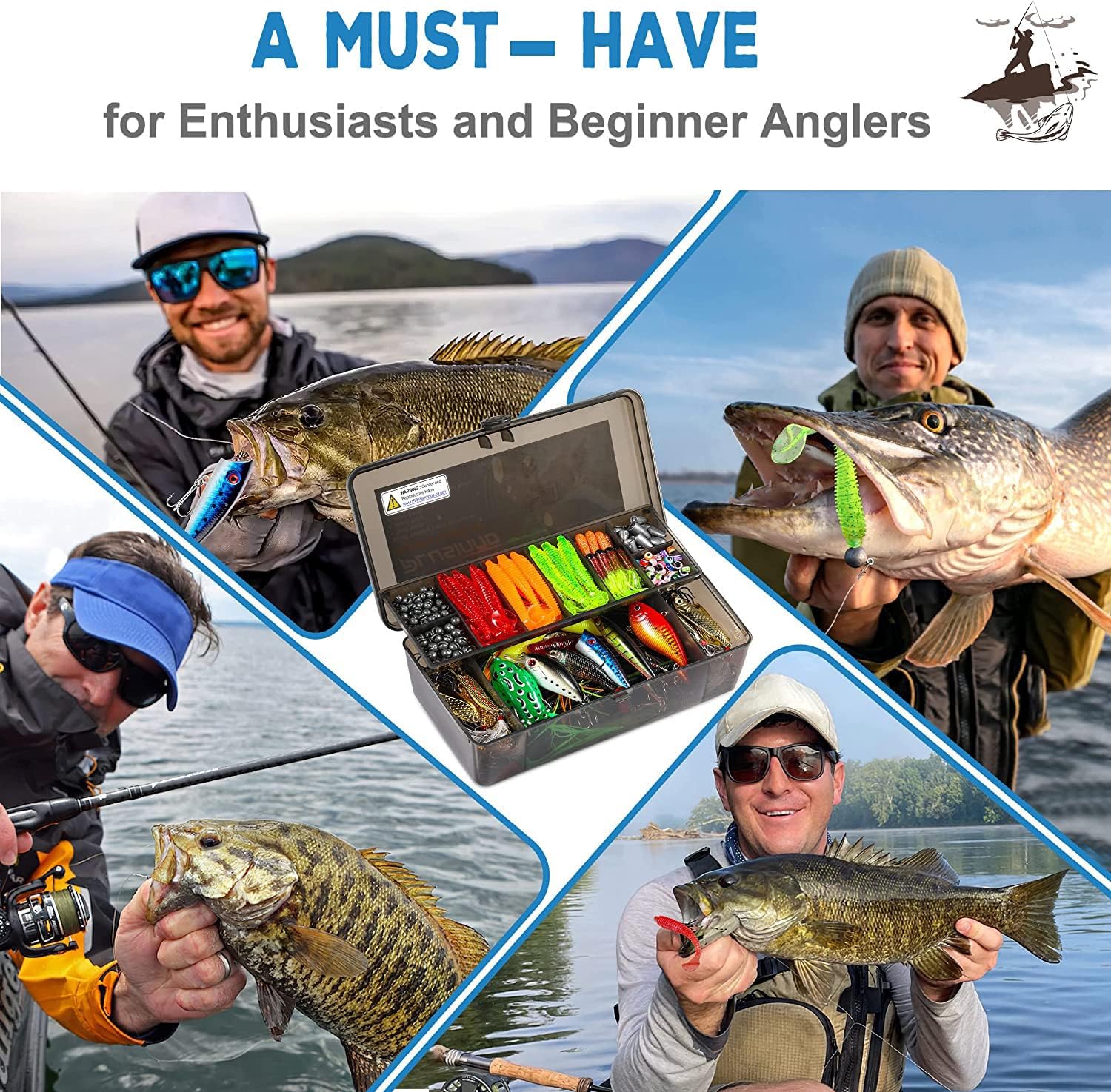 PLUSINNO Fishing Lures Tackle Box - Complete Fishing Accessories Kit for Bass & Trout, Saltwater & Freshwater