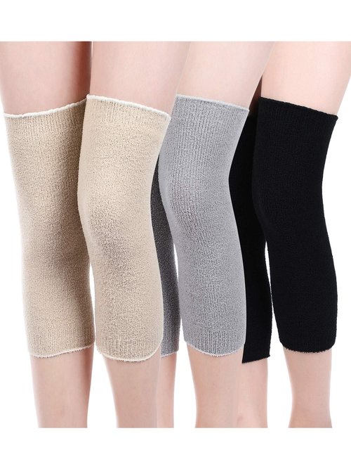 Boao 3 Pairs Knee Warmers for Women Thermal Knee Warms Fabric Leg Pads Arthritic Knee Braces Compression Sleeve Knee Supports(Black, Gray, Nude, Large)