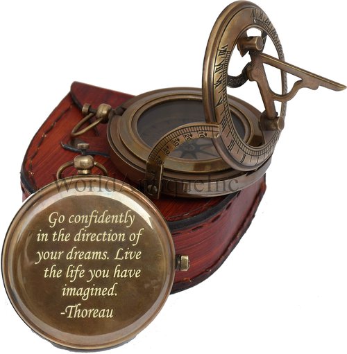 Engraved Go Confidently Brass Compass Quote Gift for Men, Dad, Son - Solid Brass, Antique Finish, Water Resistant, Motivational Quote, Unique Gift for Him or Her
