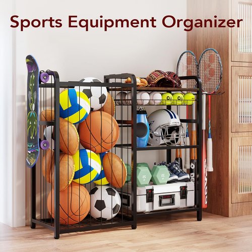 Homsorout Sports Equipment Organizer - Large Capacity Ball Storage with Hooks & Baskets for Garage