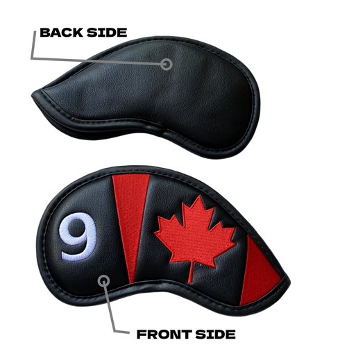 NEwoilkwo Canadian Flag Golf Wedge Covers Headcovers Set 52 56 60, Black Synthetic Leather Golf Iron Covers for Golf Clubs | 3Pack 52 56 60 Wedge Headcovers