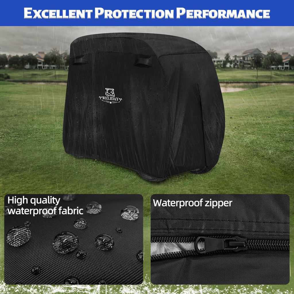 WELIDAY Golf Cart Cover Compatible with Yamaha EZGO Club Car, 2/4/4+2 Passengers Golf Cart Cover with Three Zipper Doors, Water Resistant Polyester Fabric for All-Weather Protection