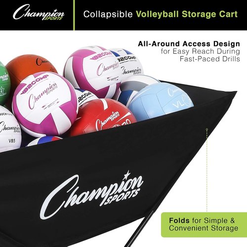 Champion Sports Volleyball Cart - Durable Aluminum Frame for High Volume Practices | 24-40 Ball Capacity