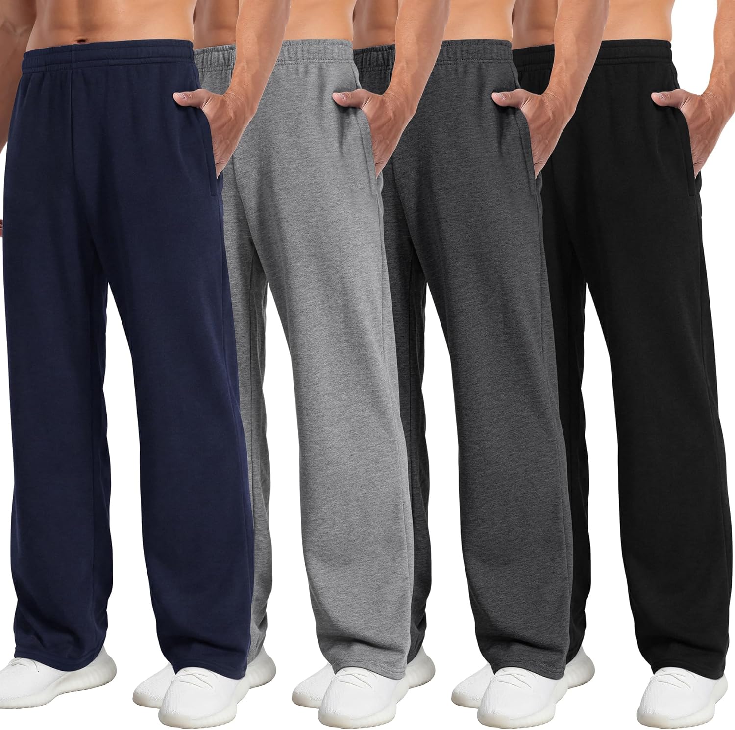 Skiennix Men's Athletic Joggers - Lightweight Open Bottom Sweatpants with Pockets | 4 Pack