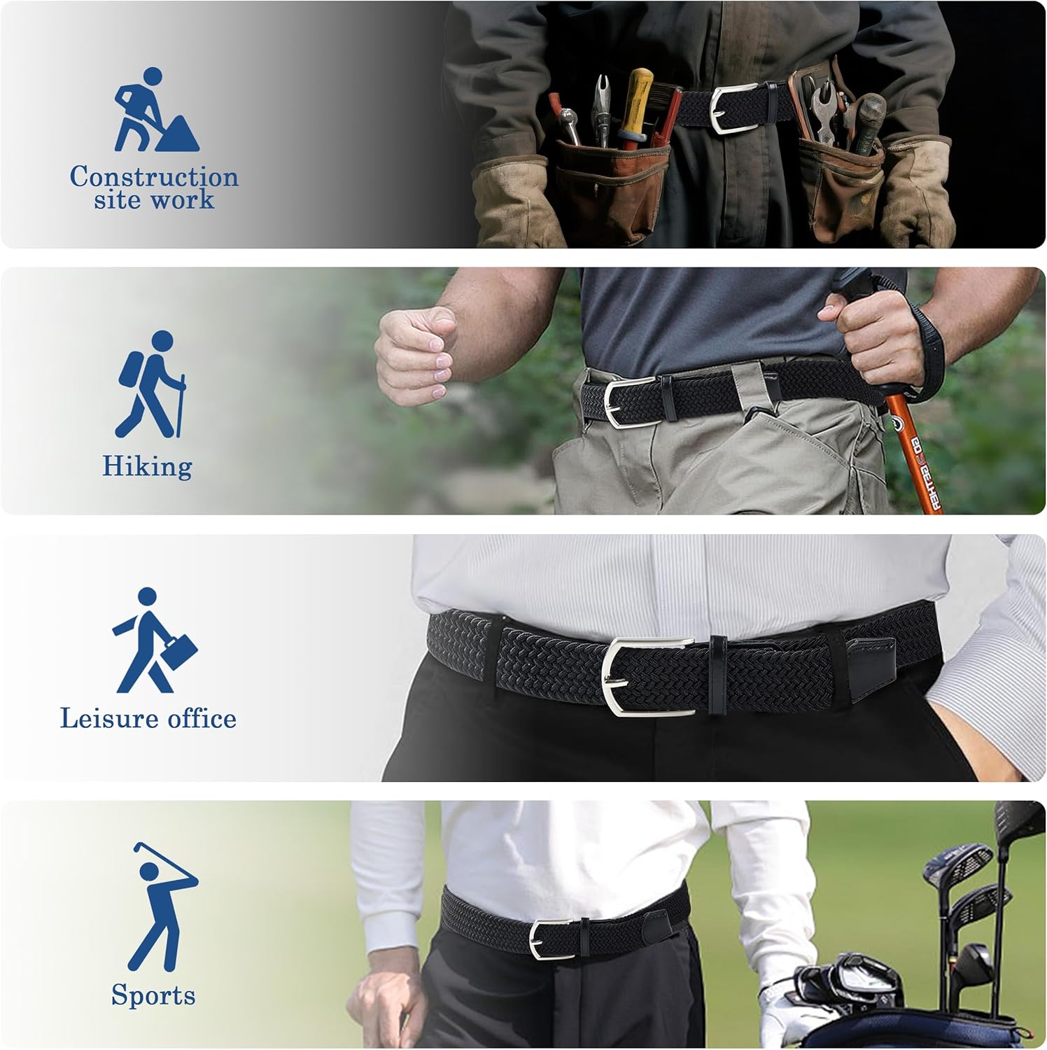 UNGGJKB Men's Woven Golf Belts - 2 Pack Elastic Casual Belts for Jeans | Perfect Gift Option