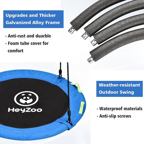 HeyZoo 48-Inch Tree Swing - Large Saucer Swing for Family Fun | 900lbs Capacity, Adjustable Straps, Blue