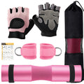 Roviutu Barbell Pad Set,6 Pcs Barbell Pads for Hip Thrust Squat & Lunges Support,with 2 Workout Ankle Straps, 2 Workout Gloves,Olympic Bar Pad and Carry Bag(Pink,Small-Gloves)