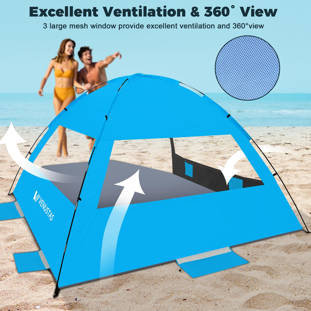 Venustas Beach Tent Sun Shelter for 3/4/6/8 Person, UPF 50+ UV Protection Beach Canopy, Lightweight and Easy Setup Cabana, Portable Beach Shade Tent