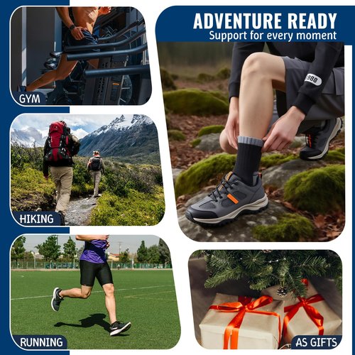 Josnown Thermal Hiking Socks Men 5 Pairs Warm Winter Thick Cushion Moisture Wicking Crew Boot Socks for Men, Size 7-12
