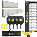 TYRSEN Pickleball Set with Net, 22 FT & Half Court 11 FT Pickleball Net, 4 Fiberglass Rackets, Portable Pickleball Set, Pickle Ball Net System with Carrying Bag for Court, Driveway, Backyards