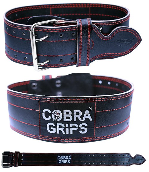 Weight Power Lifting Belt 4” Wide Cobra Grips Premium Genuine Leather Belt for Men & Women Adjustable Weightlifting Back Support (RED, Medium 32"-40")
