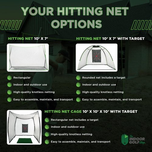 The Indoor Golf Shop - Hitting Net 10' x 7' with Target Knotless Golf Net for Indoor and Outdoor Practice - Arrives Ready to Assemble and Use