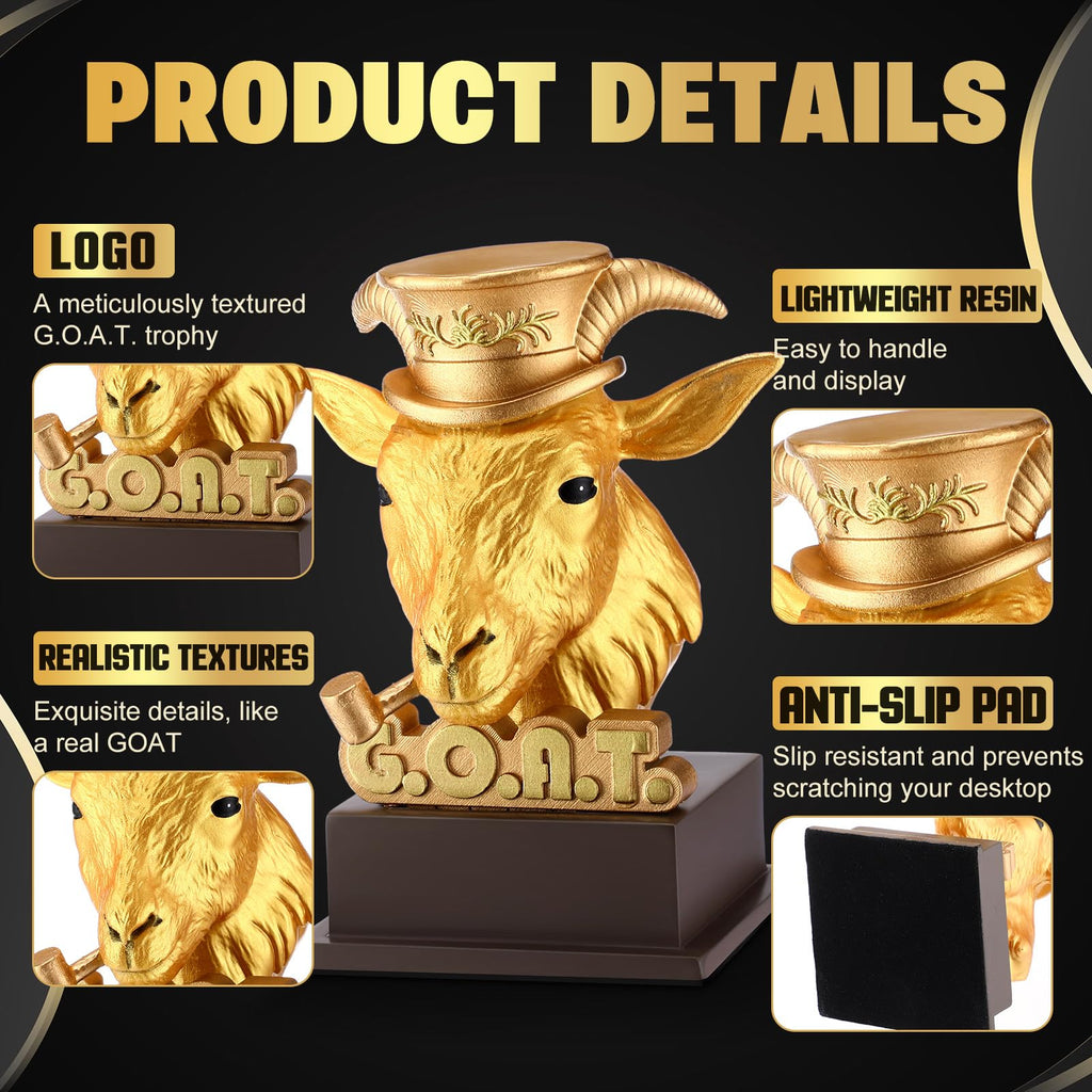 Zhengmy Goat Trophy Winner Award G. O. A. T. Funny Gifts for Dad, Humorous Resin Statue Appreciation Recognition Plaque for Sports Office Employee Boss Coworker(Golden)