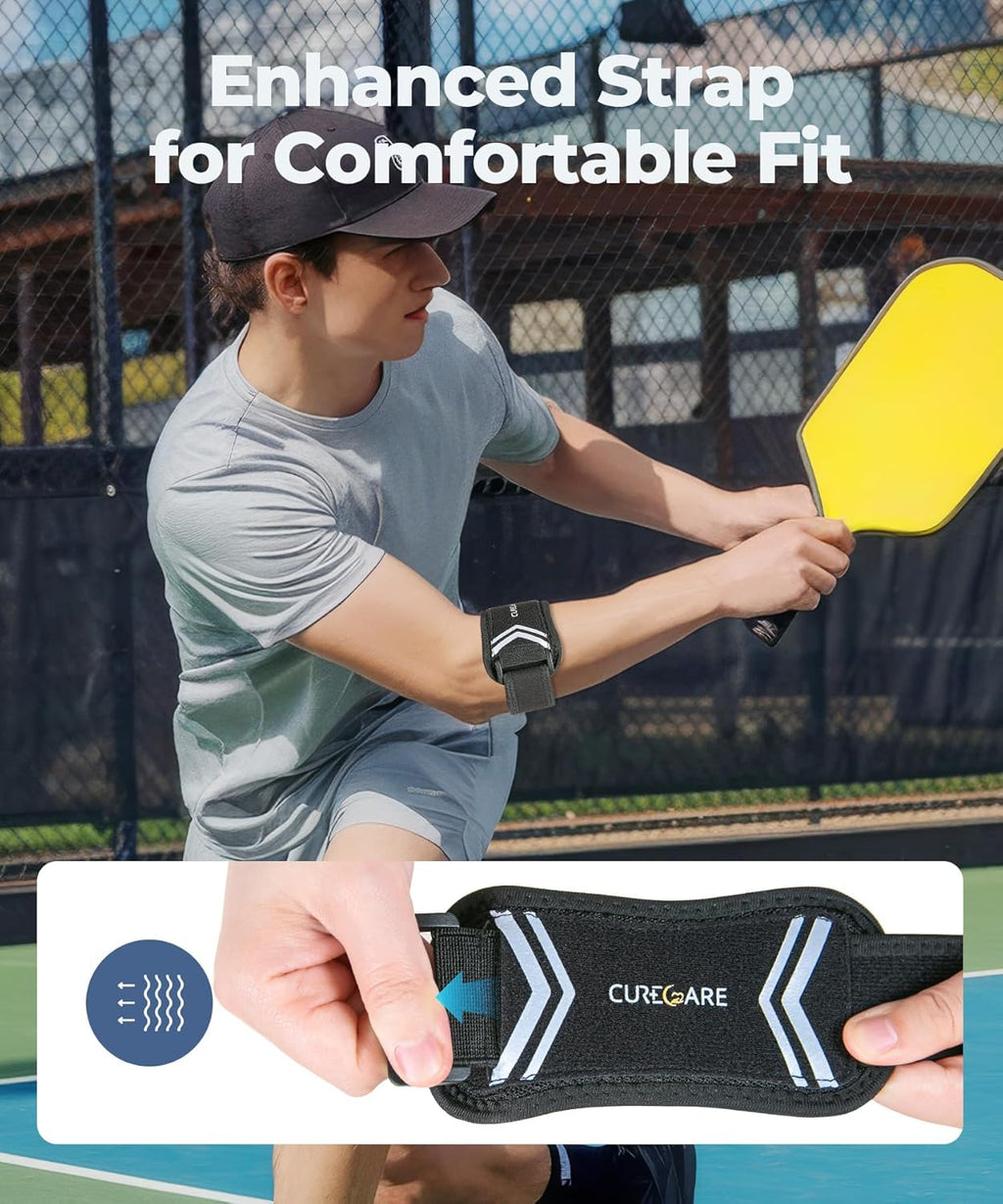 Upgraded Regine Switzerland Tennis & Golf Elbow Brace - Targeted Support Forearm Compression, Adjustable Strap (Black)