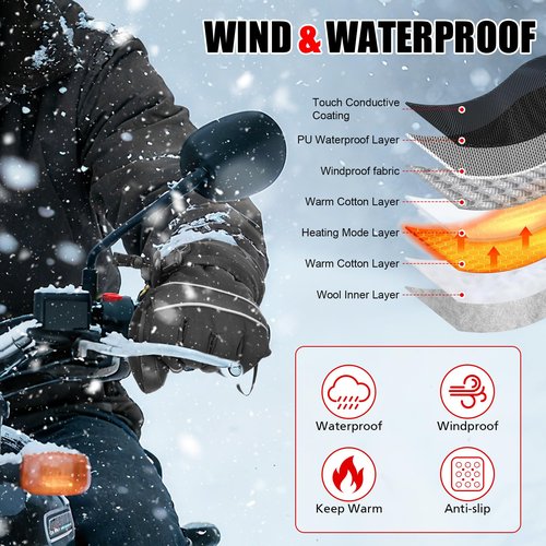 MaweMe Heated Gloves for Men Women,Electric Heated Ski Gloves with 3 Heat Settings, Rechargeable Heating Motorcycle Glove, Winter Thermal for Hiking Hunting Cycling
