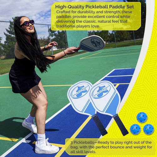 Park & Sun Sports 21' Adjustable Portable Pickleball Net Set with Paddles, Balls, and Carry Bag