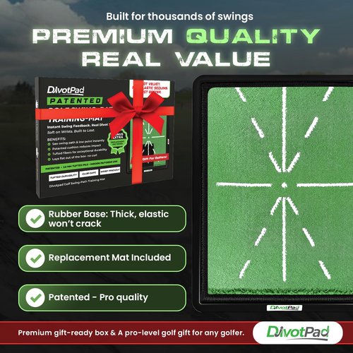 DivotPad Patented Golf Training Aid, Golf Mats Practice Indoor & Outdoor, Soft Fibre, Real Give, 5 lb, Woven Alignment, Extra Pad, Home Backyard Swing Trainer, Hitting Mat, Accessories Gift Men, Women