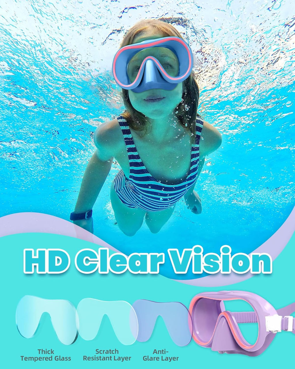 Seago Swim Goggles - 2 Pack with Nose Cover for Kids 6-14 | Wide-Frame Design for Comfort