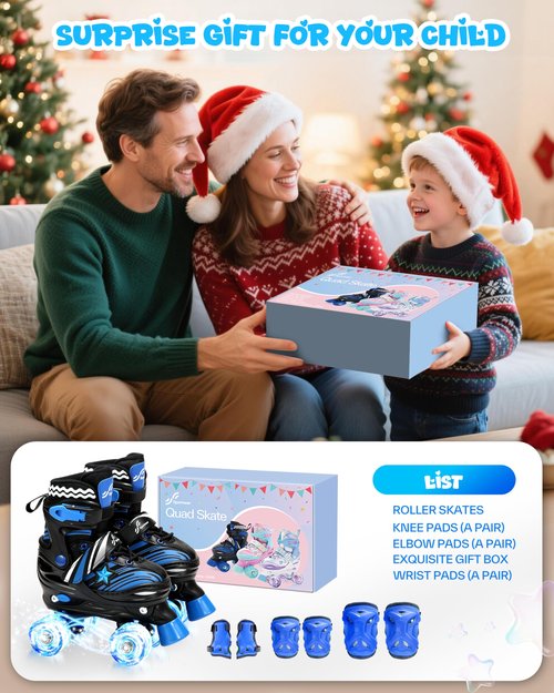 Sportneer Kids Roller Skates, 4 Adjustable Light up Roller Skates for Girls Boys Toddlers Beginners, Skates with Protective Gear Set Gift for Indoor & Outdoor Use