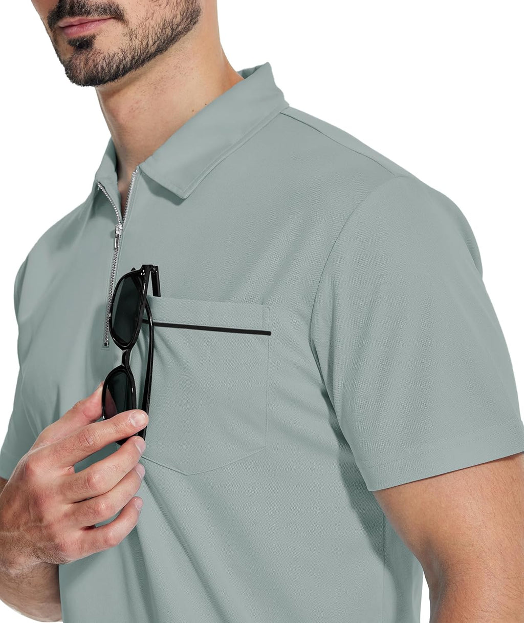 ZITY Men's Polo Shirts - Lightweight Quarter Zip Casual Golf Shirt with Pocket | Short Sleeve Design