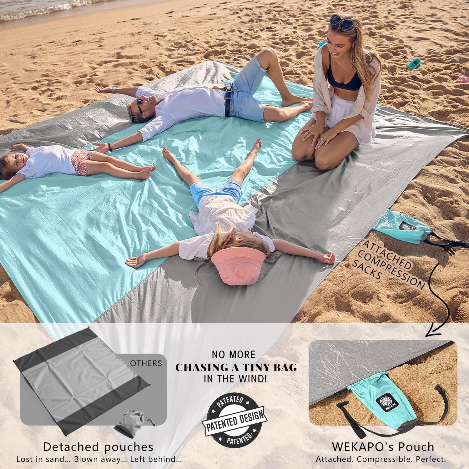 WEKAPO Beach Blanket - Extra Large Sandproof & Waterproof Mat | Quick Drying for Vacation & Camping