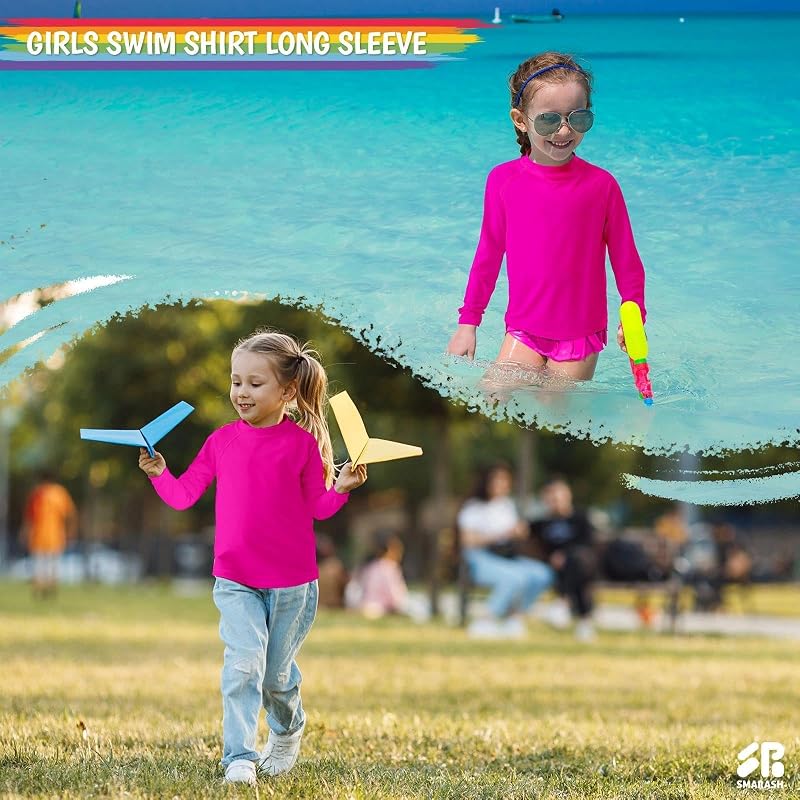 Rash Guard Swim Shirt for Kids 0-16Y UPF 50+ Neon Pink 5T