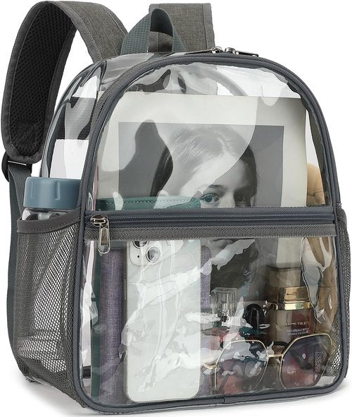 Fammart Clear Backpack Stadium Approved 12x6x12 - Kids & Small Adult Transparent Backpack for School, Work, Sports, Concerts - Clear Bag