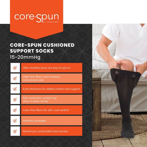 Core-Spun Cushioned 15-20mmHg Mild Graduated Compression Support Knee High Socks (White, Large)