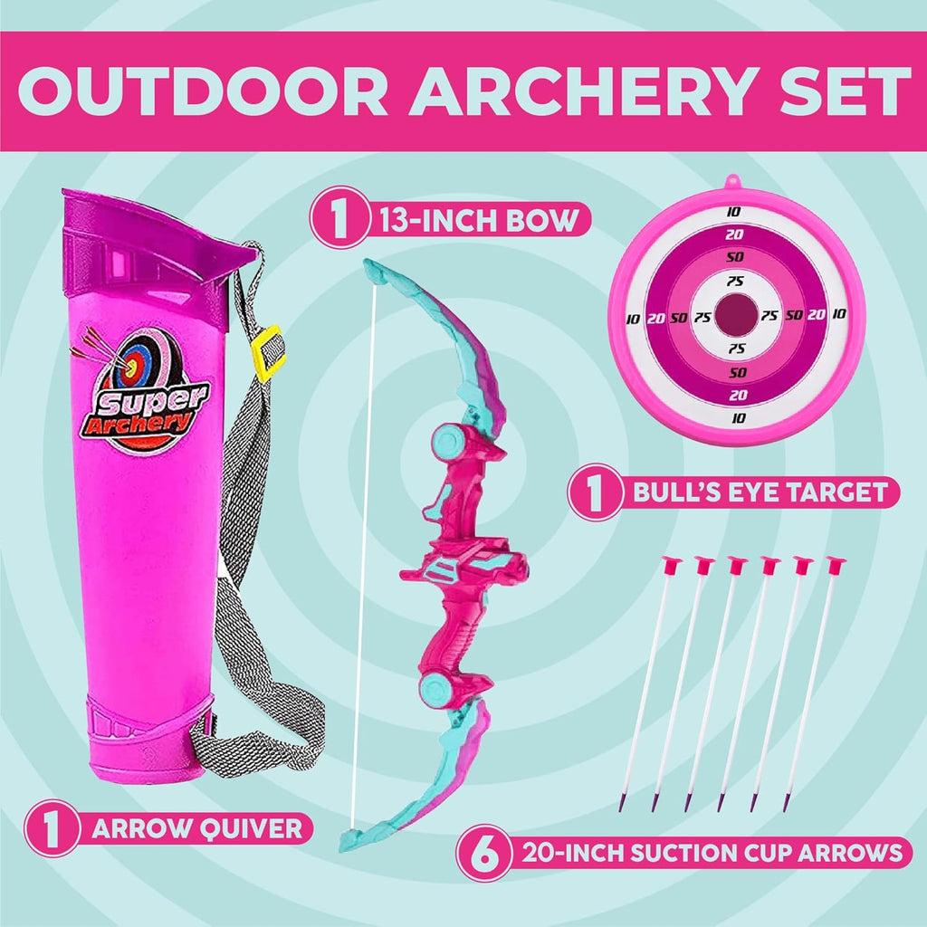 Toysery Kids Archery Set - LED Bow and Arrow Set for Ages 6-8, Includes 6 Arrows, Target & Quiver