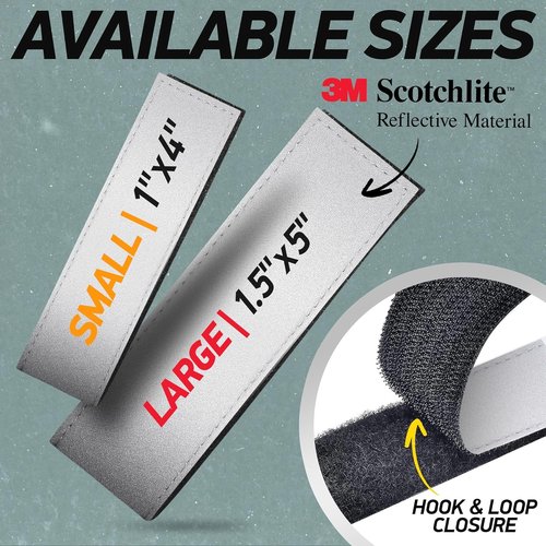 3M Scotchlite Reflective Backpack Bands - Hook-and-Loop Closure | 1x4 & 1.5x5 in | 2-Pack (Silver)
