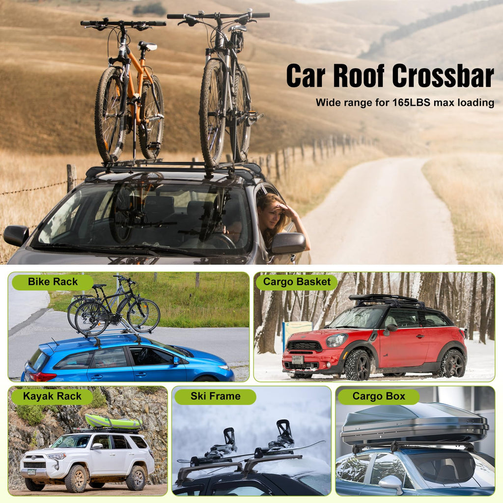 Universal Car Roof Rack, 42.91in-44.88in Adjustable Roof Rack Cross Bars for Canoe, Kayak, Bike, and Luggage –165lbs Load Capacity, Roof Rails with Theft Lock for Bare Roof Cars