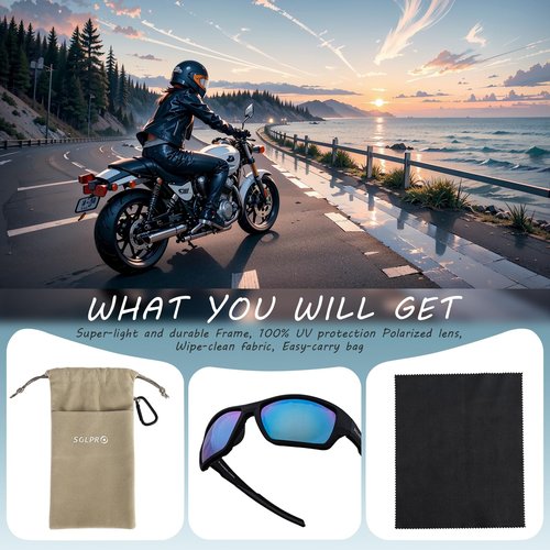 SOL PRO Polarized Riding Sunglasses Foam Padded Wraparound Fit Men Women Motorcycle Driving Running Cycling Fishing