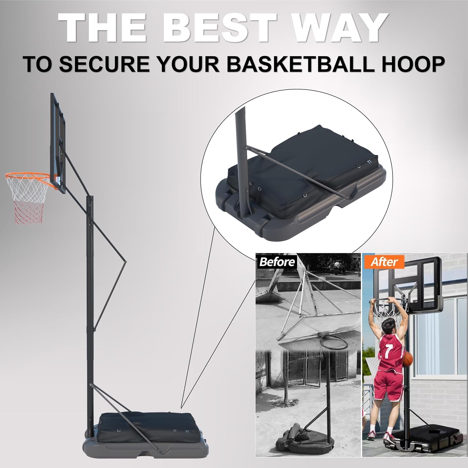 Skiennix Basketball Hoop Sandbag - Heavy Duty Waterproof & Dustproof Base Anchor | Holds 320+ lbs, 36.6" D x 23.6" W x 5.9" H (Black)