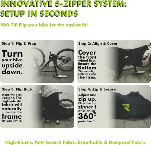 Bike Cover - Anti-Scratch Bicycle Storage Guard with 5 Zippers | Dust-Proof Protection for Most Bikes (Black)