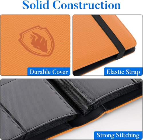 Fabmaker Premium 9 Pocket Card Binder - Sturdy Trading Card Album for 540 Cards | Orange PU Cover