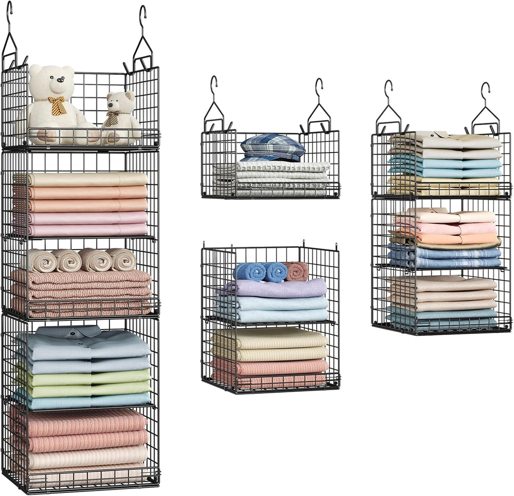 Skiennix 5-Tier Closet Hanging Organizer - Adjustable Dividers & Hooks for Clothing Storage | Foldable Design