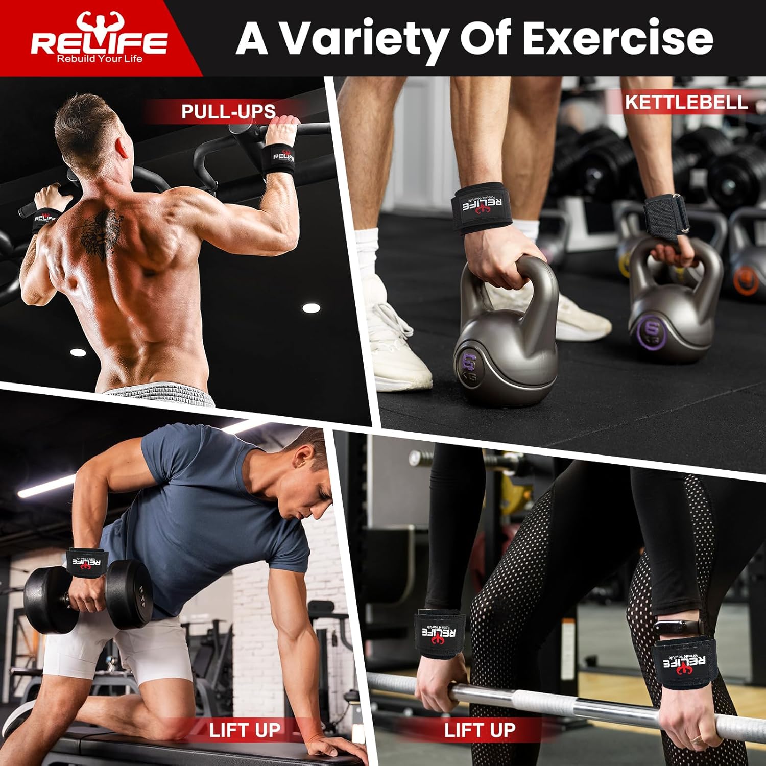 RELIFE Lifting Hooks for Men & Women - Heavy-Duty Pull Up Straps & Wrist Grips for Powerlifting