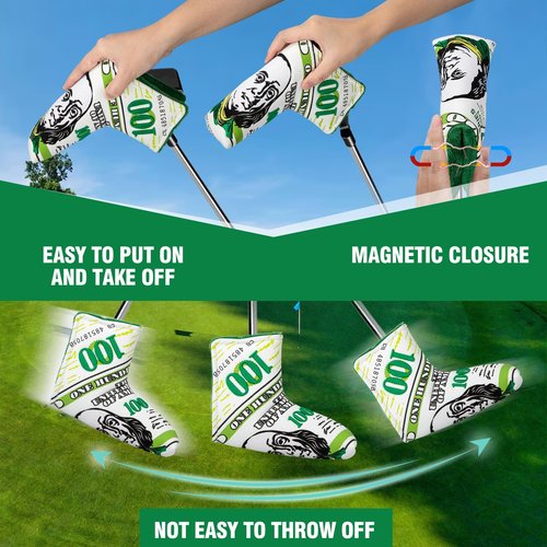 Golf Putter Covers 3D Embroidery Hundred Dollars Blade Putter Headcover with Magnetic Closure Putter Head Covers Leather Golf Headcovers for Clubs Most Brand Clubs(for Blade Putter)