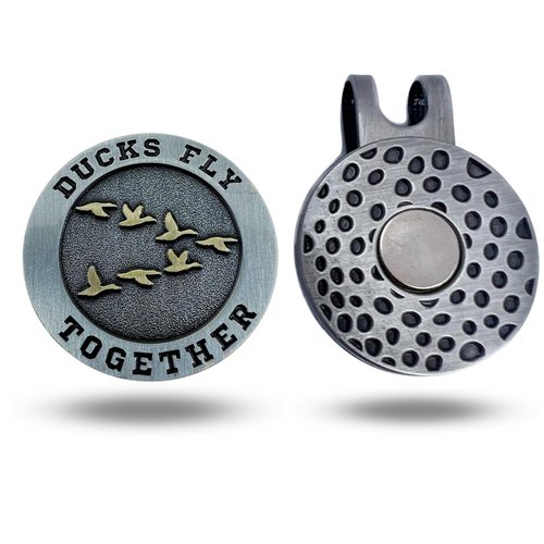 Full Metal Markers Ducks Fly Together Unique Magnetic Metal Golf Ball Marker Accessory with Hat Clip for Men and Women Hockey (1 Ball Marker + 1 Hat Clip)