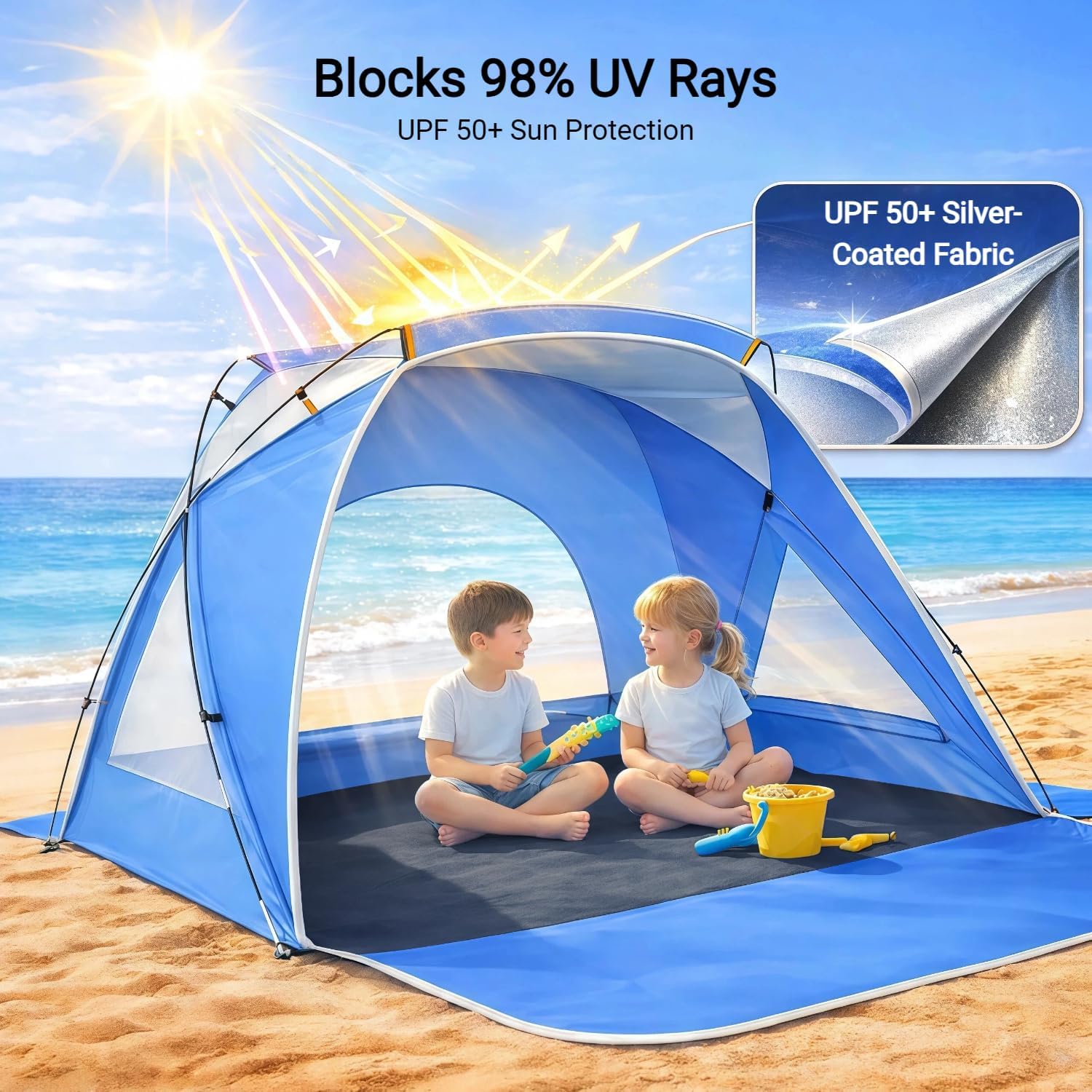 Skiennix Beach Tent - Portable Sun Shelter for 2-8 People | UPF 50+ UV Protection & Easy Setup
