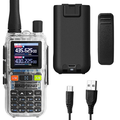 BaoFeng UV-5R Mini Radio,UV5R Mini Clear Dual Band Walkie Talkies,App Programming,Copy Frequency,NOAA Weather,5W Power,999 Channels,USB-C Fast Charging (Transparent-1Pack)