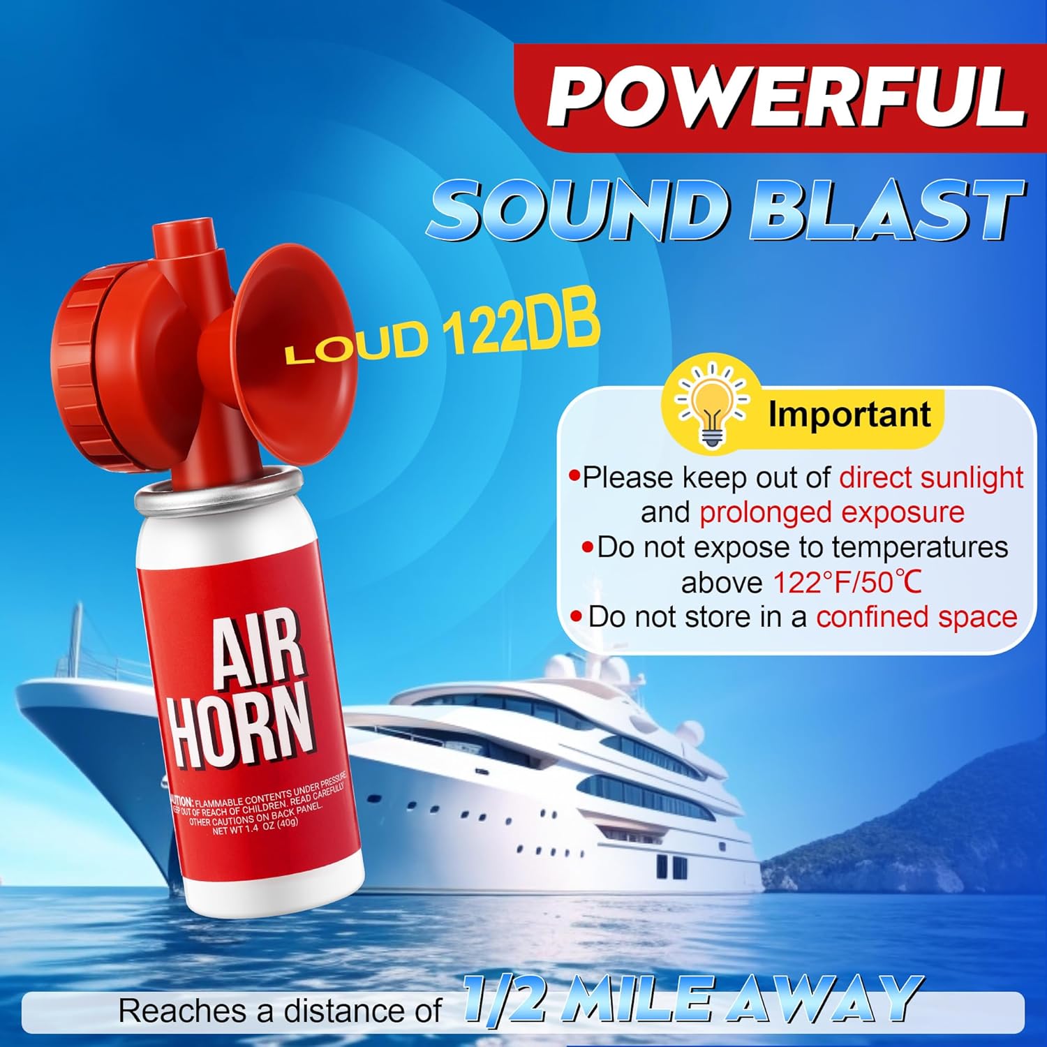 Saillong 1.4oz Boat Air Horn - Loud Marine Safety Horn for Emergency Use | Compact Design for Sporting Events