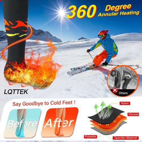 LQTTEK Heated Socks,Upgraded 10000mAh Rechargeable Electrically Heated Socks for Men Women,Up to 22 Hours,APP Remote Control,Washable Winter Warm Foot Warmer for Outdoor Work Camping Hiking Skiing - M
