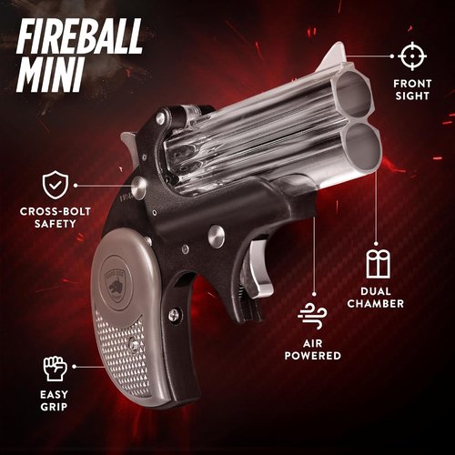 Fireball Mini, Smallest .50 Caliber Launcher, Dual-Ammo Air-Powered Home and Self-Defense Device, 50-Foot Range, Compact Non-Lethal Protection Set with Compressed-Air Capsules and Training Rounds