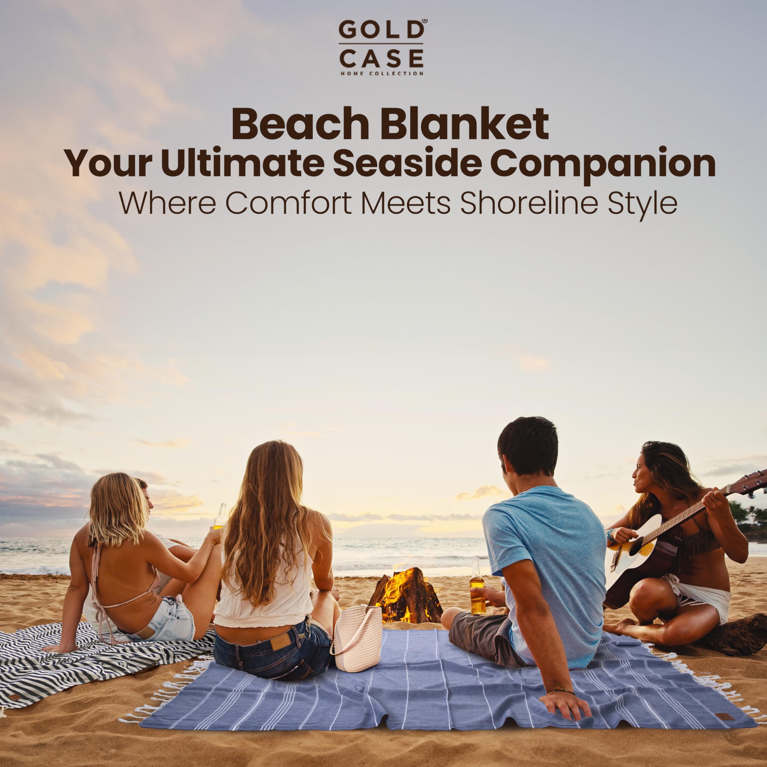 Gold CASE LYCIA Turkish Beach Towel Set of 6 – 100% Cotton Turkish Beach Towels Bulk 70 x 38'' – LYCIA Oversized, Quick Dry & Sand Free Beach Towel – Lightweight Towels Set in Mocha Mousse