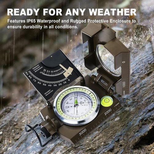 Posinly Military Compass for Hiking, Survival Compass with Inclinometer, Sighting, Optic, Waterproof Compass for Camping, Scouting, Activities Boating