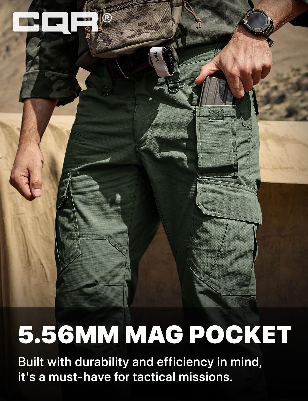 CQR Men's Tactical Pants, Water Resistant Ripstop Cargo Pants, Lightweight EDC Work Hiking Pants, Outdoor Apparel, Raider Mag Green Kelp, 34W x 34L